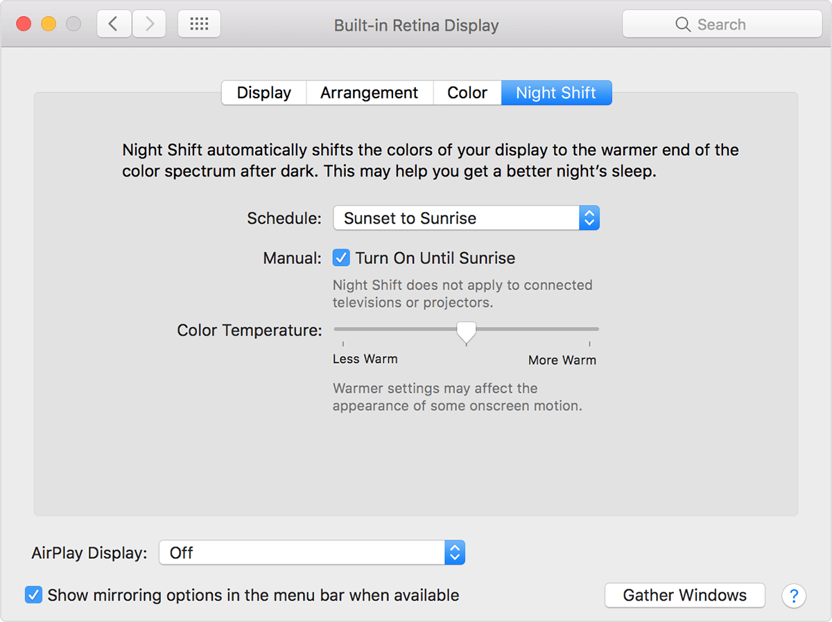 enable Night shift mode on mac